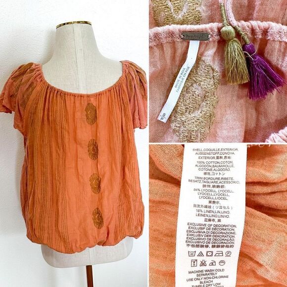 Free People Pukka Embroidered Tassel Tie Shoulder Top S - Picture 5 of 5